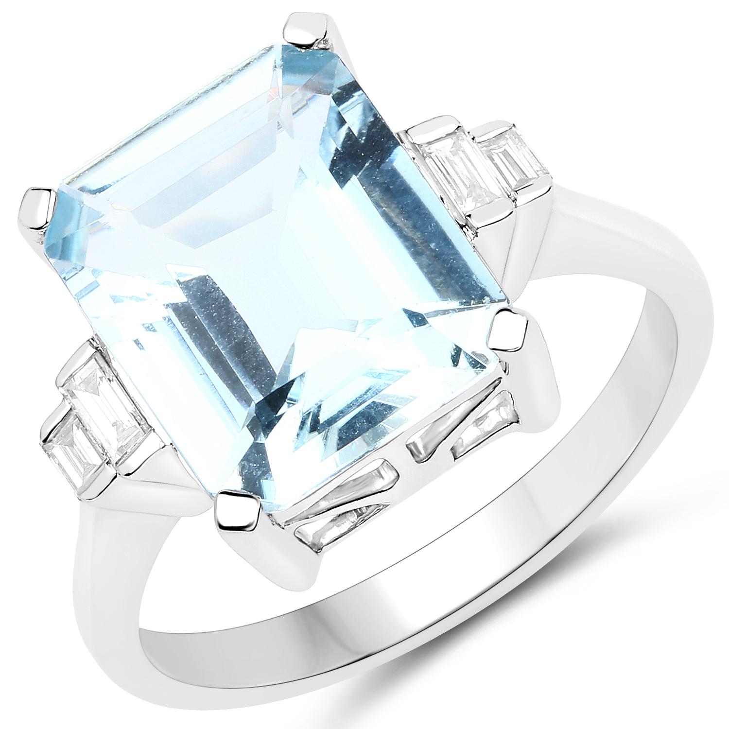 Emerald Cut 4.20 Carat Aquamarine and 0.13 Carat Diamond 14 Karat White Gold Bridal Ring