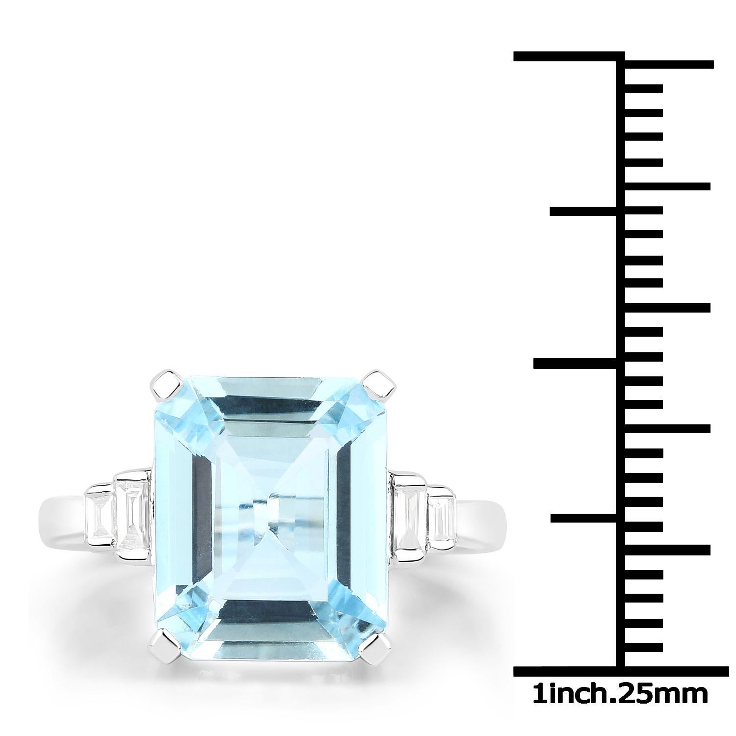 4.20 Carat Aquamarine and 0.13 Carat Diamond 14 Karat White Gold Bridal Ring In New Condition In Great Neck, NY