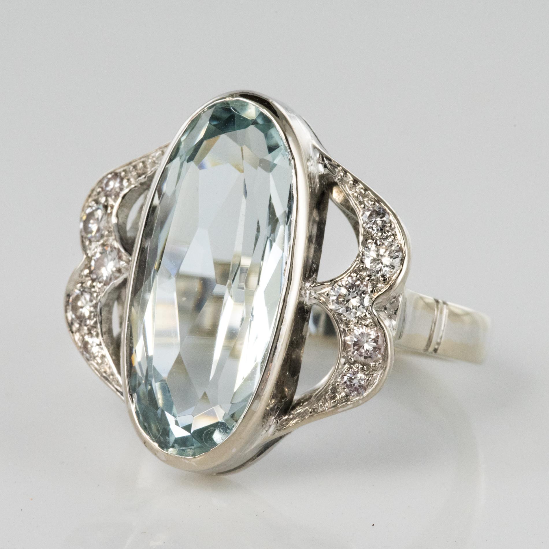 4.20 Carat Aquamarine Diamonds 18 Karat White Gold Ring In Excellent Condition In Poitiers, FR