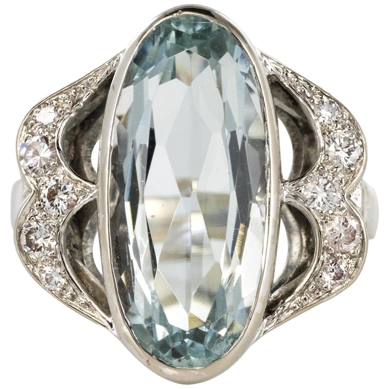 4.20 Carat Aquamarine Diamonds 18 Karat White Gold Ring