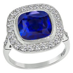 Vintage 4.20 Carat Ceylon Sapphire 0.70 Carat Diamond Engagement Ring