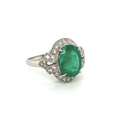 4.20 Carat Columbian Emerald GIA and RBD Diamond Platinum Statement Ring