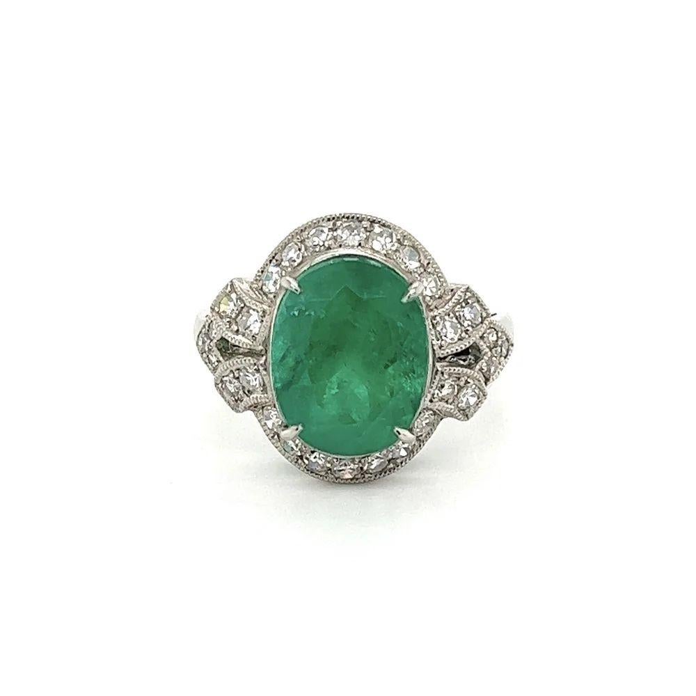 Mixed Cut 4.20 Carat Columbian Emerald GIA and RBD Diamond Platinum Statement Ring For Sale