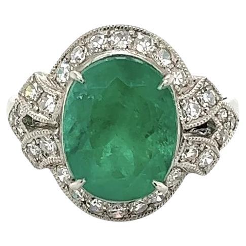 4.20 Carat Columbian Emerald GIA and RBD Diamond Platinum Statement Ring For Sale