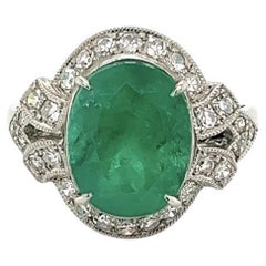 4.20 Carat Columbian Emerald GIA and RBD Diamond Platinum Statement Ring
