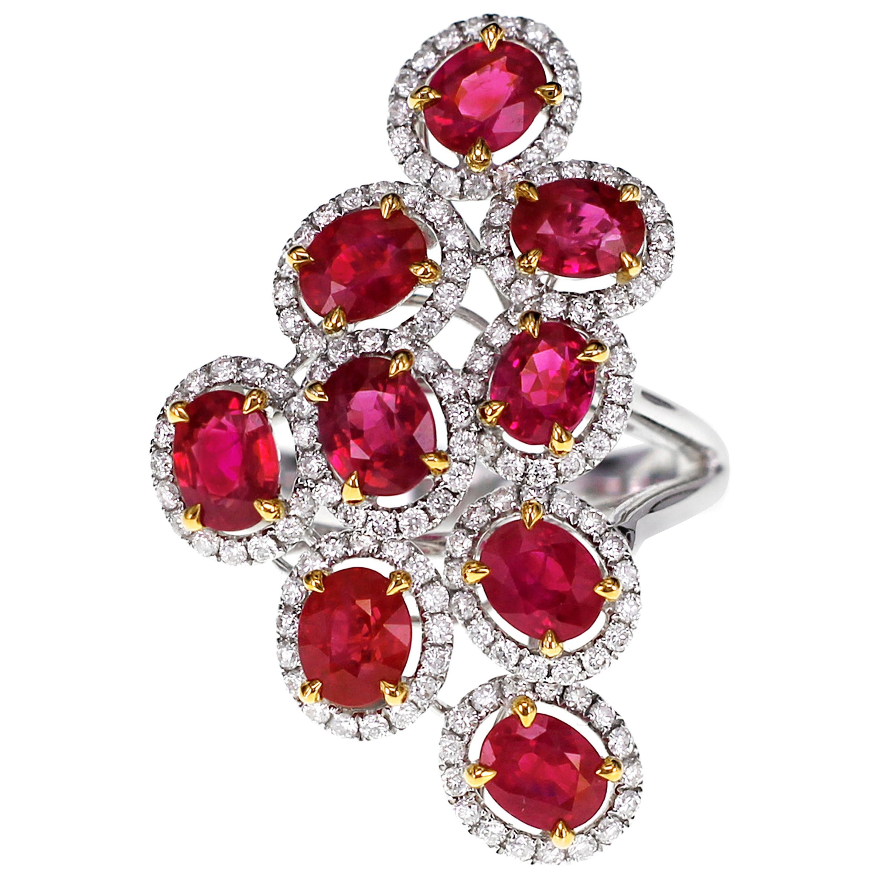 4.20 Carat Crescent Red Ruby and Diamond Designer Ring For Sale
