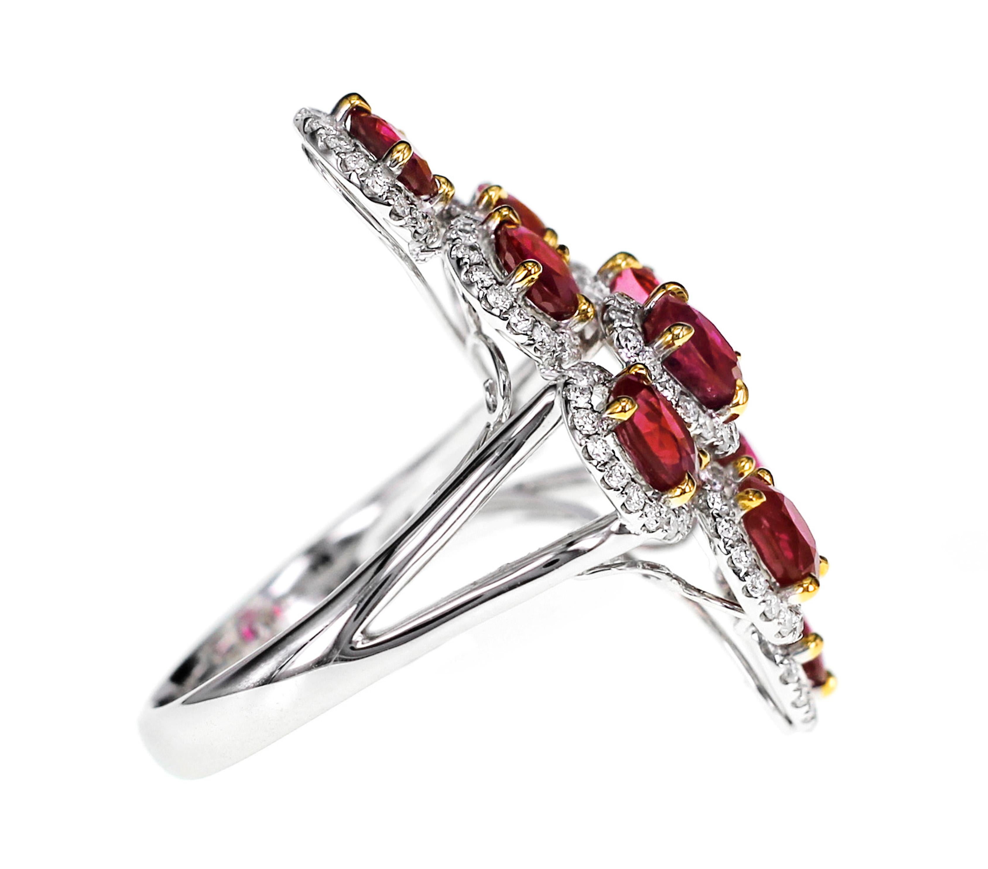 Art Nouveau 4.20 Carat Crescent Red Ruby and Diamond Designer Ring For Sale