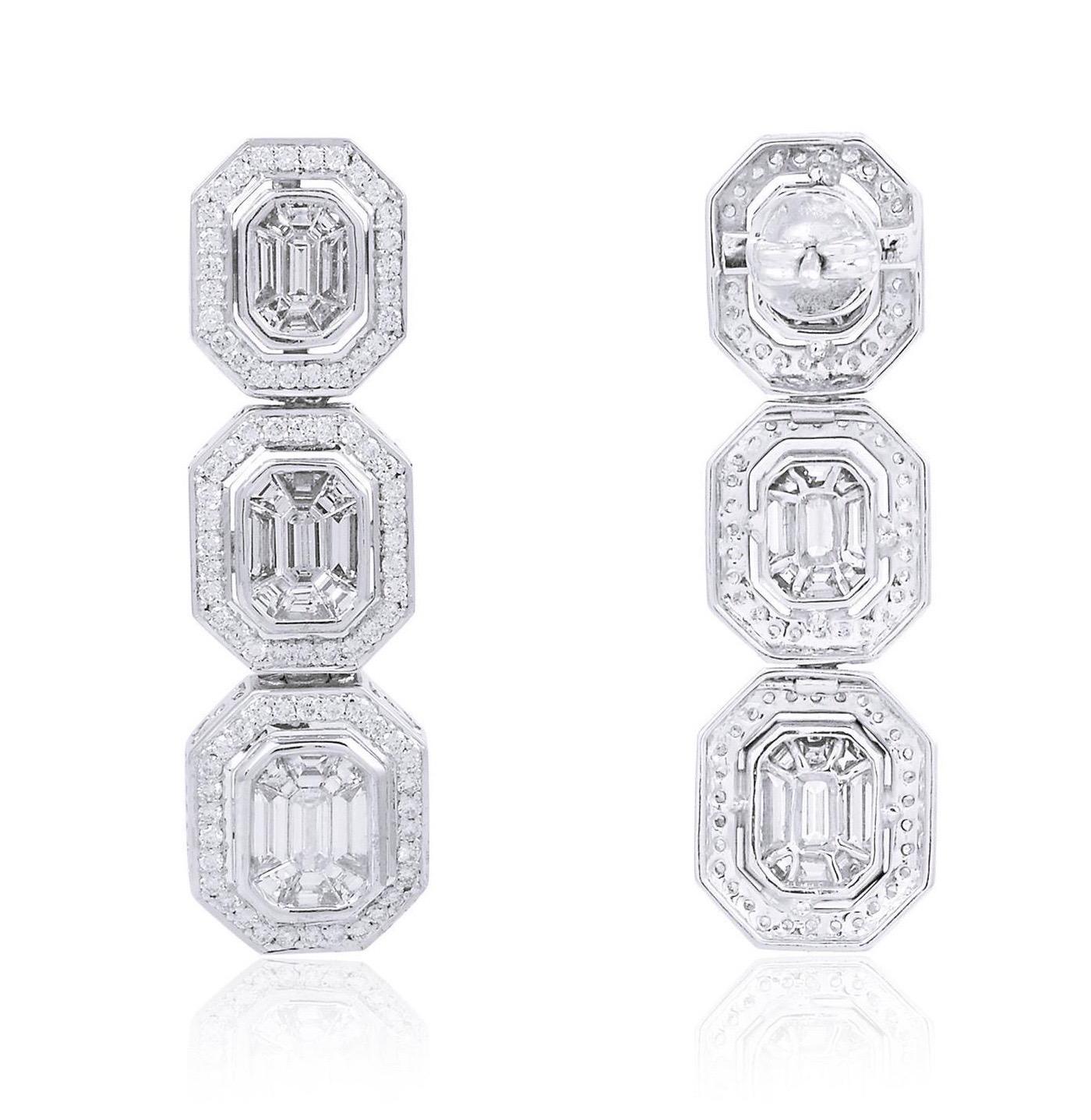 4,20 Karat Diamant 14 Karat Weißgold Art Deco Stil Ohrringe (Art déco) im Angebot