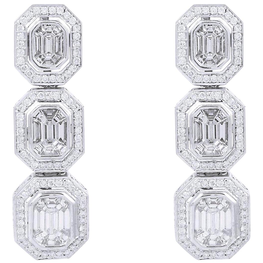 4,20 Karat Diamant 14 Karat Weißgold Art Deco Stil Ohrringe im Angebot