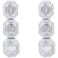 Boucles d'oreilles de style Art déco en or blanc 14 carats avec diamants de 4,20 carats