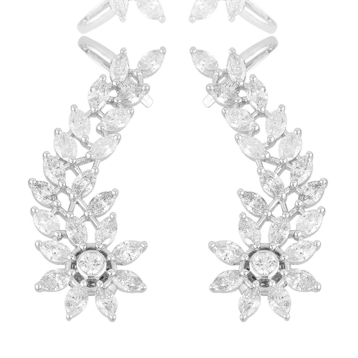 Modern 4.20 Carat Diamond 18 Karat White Gold Floral Ear Climber Earrings For Sale