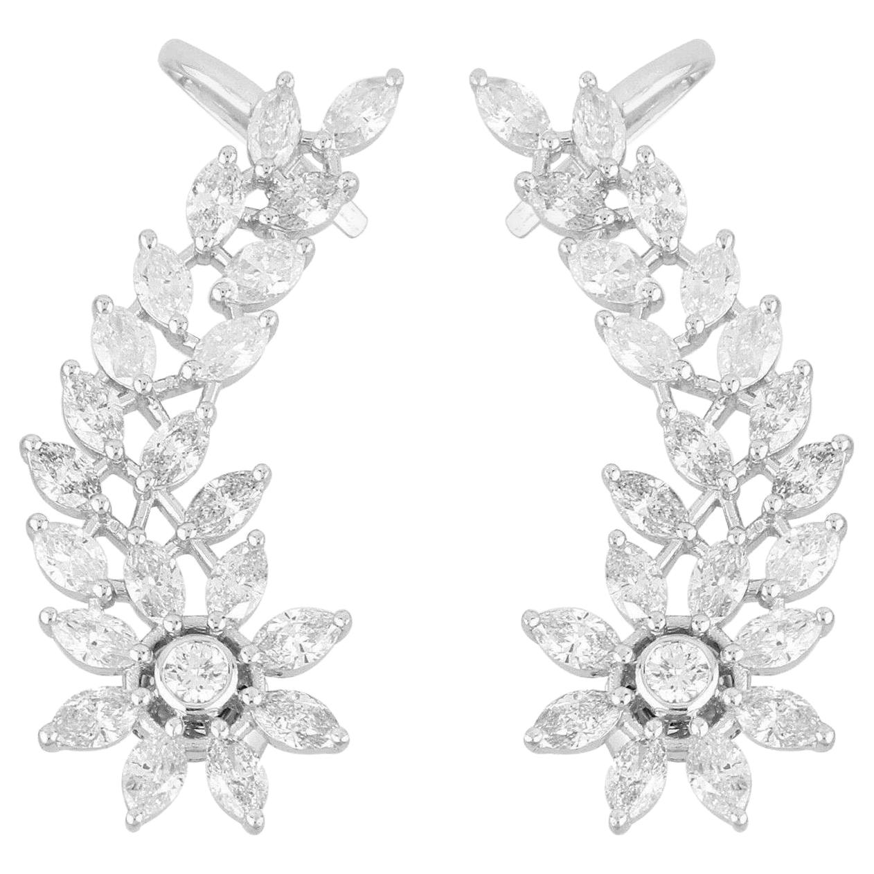 4.20 Carat Diamond 14 Karat White Gold Floral Ear Climber Earrings