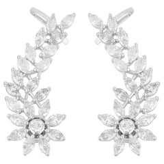 4.20 Carat Diamond 18 Karat White Gold Floral Ear Climber Earrings