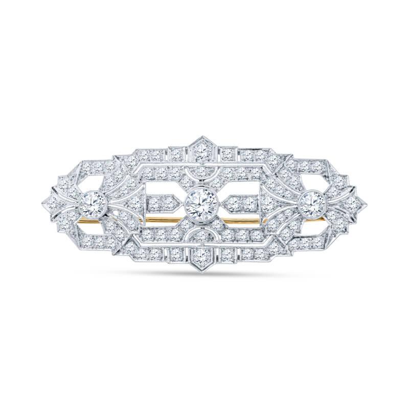 4.20 Carat Diamond 1920's Ornate Brooch in Platinum For Sale