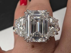4.20 Carat Emerald Cut Diamond Three-Stone Ring GIA E VVS1