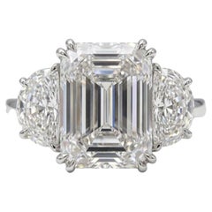 4.20 Carat Emerald Cut Diamond Three-Stone Ring GIA E VVS1