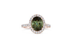 4.20 Carat Green Tourmaline and Diamond 14 Karat Rose Gold Ring
