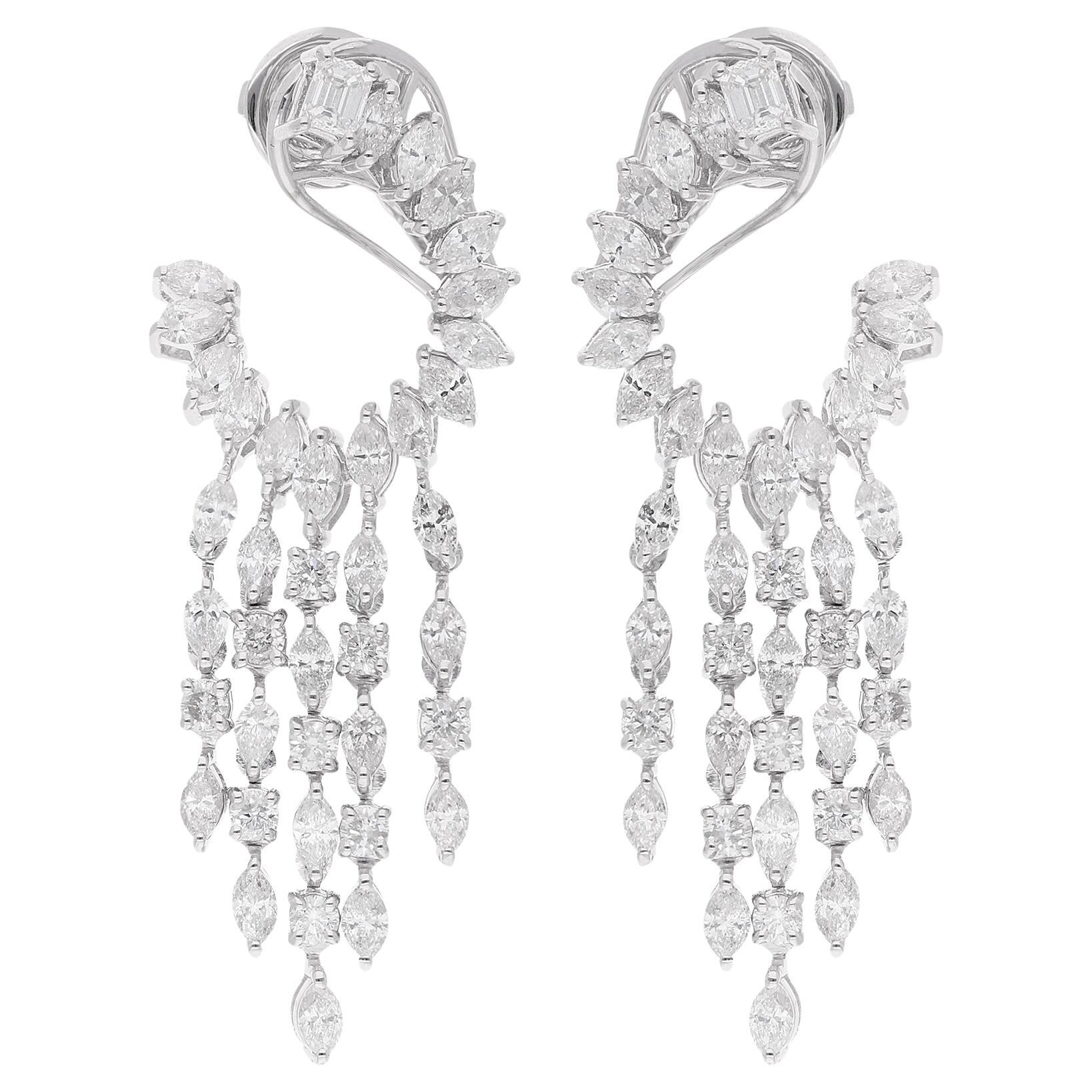 4.20 Carat Marquise Round 
Emerald Cut Diamond Earrings 14 Karat White Gold