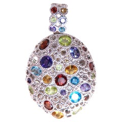 4.20 Carat Natural Amethyst Citrine Topaz Garnet Peridot Egg-Shaped Pendant 14kt