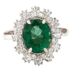 Natural Emerald Diamond Ring In 14 Karat White Gold 