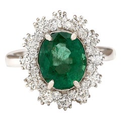 Natural Emerald Diamond Ring In 14 Karat White Gold