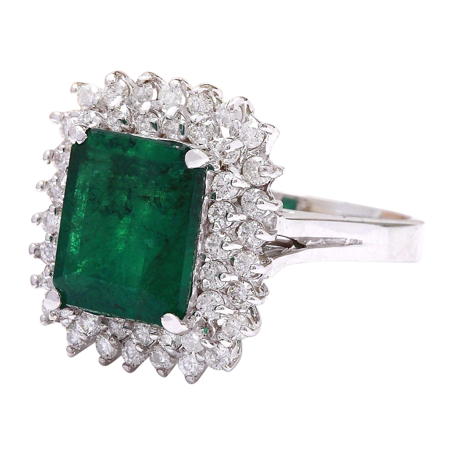 4.20 Carat Natural Emerald 14K Solid White Gold Diamond Ring
 Item Type: Ring
 Item Style: Engagement
 Material: 14K White Gold
 Mainstone: Emerald
 Stone Color: Green
 Stone Weight: 3.30 Carat
 Stone Shape: Emerald
 Stone Quantity: 1
 Stone