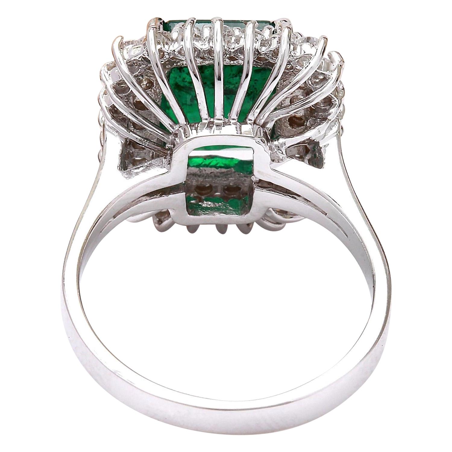 Emerald Cut Emerald Diamond Ring In 14 Karat Solid White Gold  For Sale