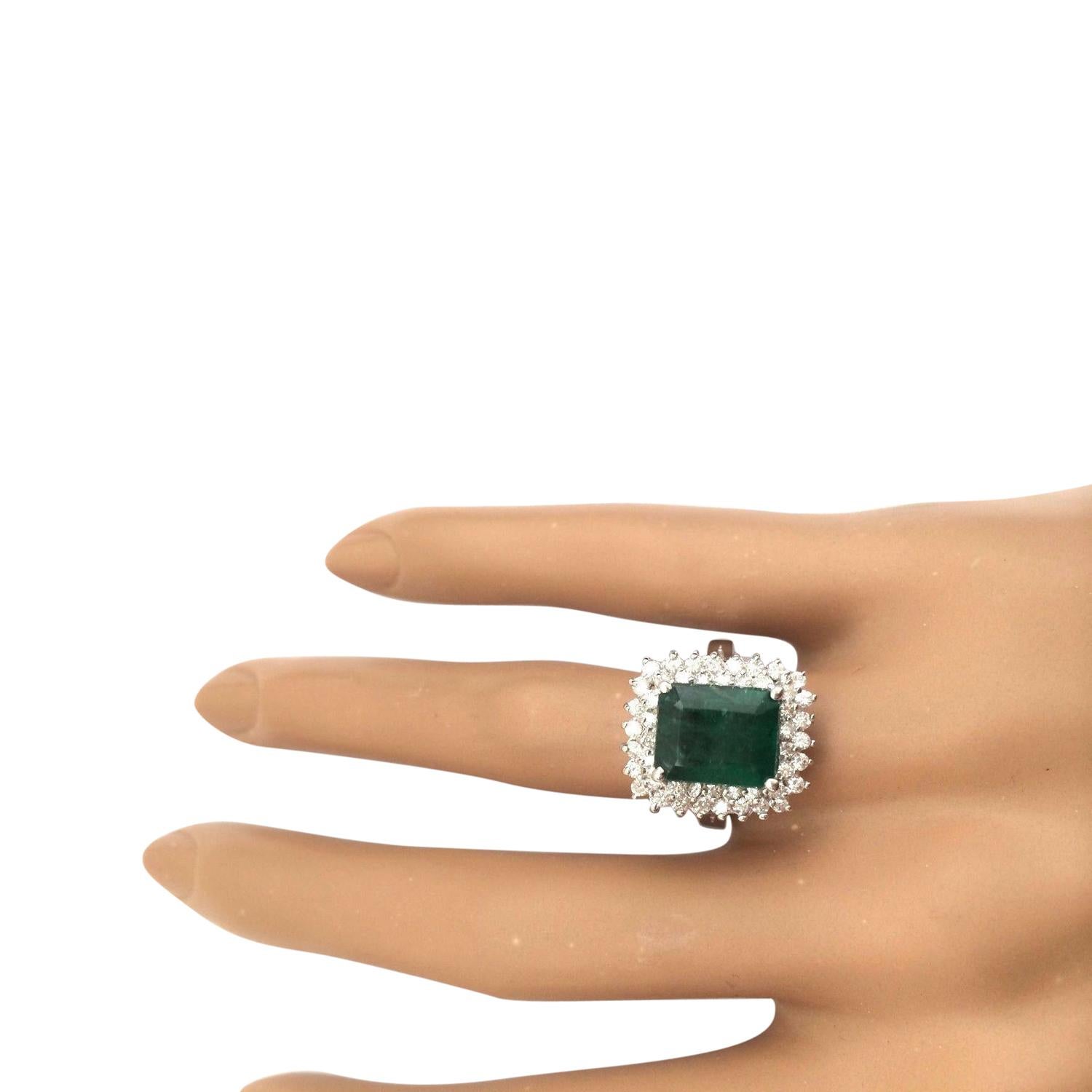 Women's Emerald Diamond Ring In 14 Karat Solid White Gold  For Sale