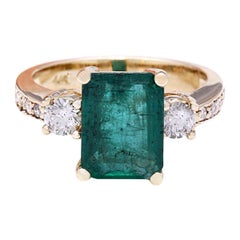 Natural Emerald Diamond Ring In 14 Karat Solid Yellow Gold 