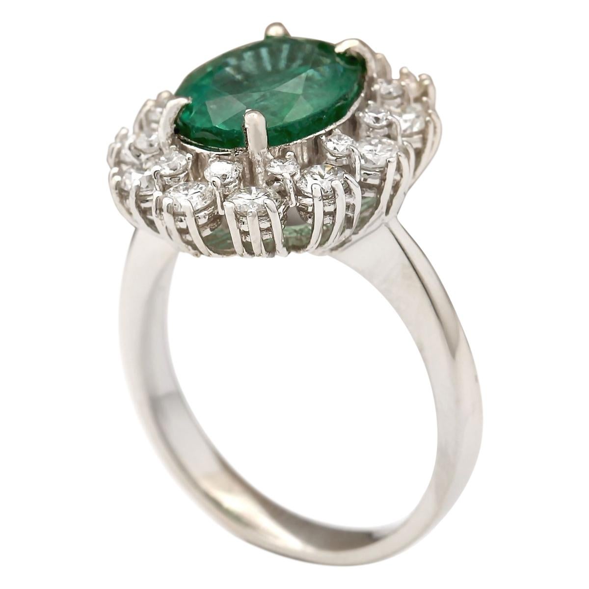 Modern Natural Emerald Diamond Ring In 14 Karat White Gold For Sale