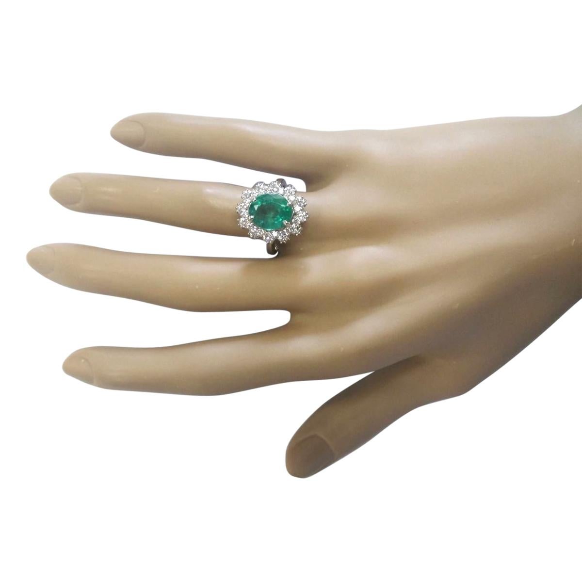 Oval Cut Natural Emerald Diamond Ring In 14 Karat White Gold For Sale