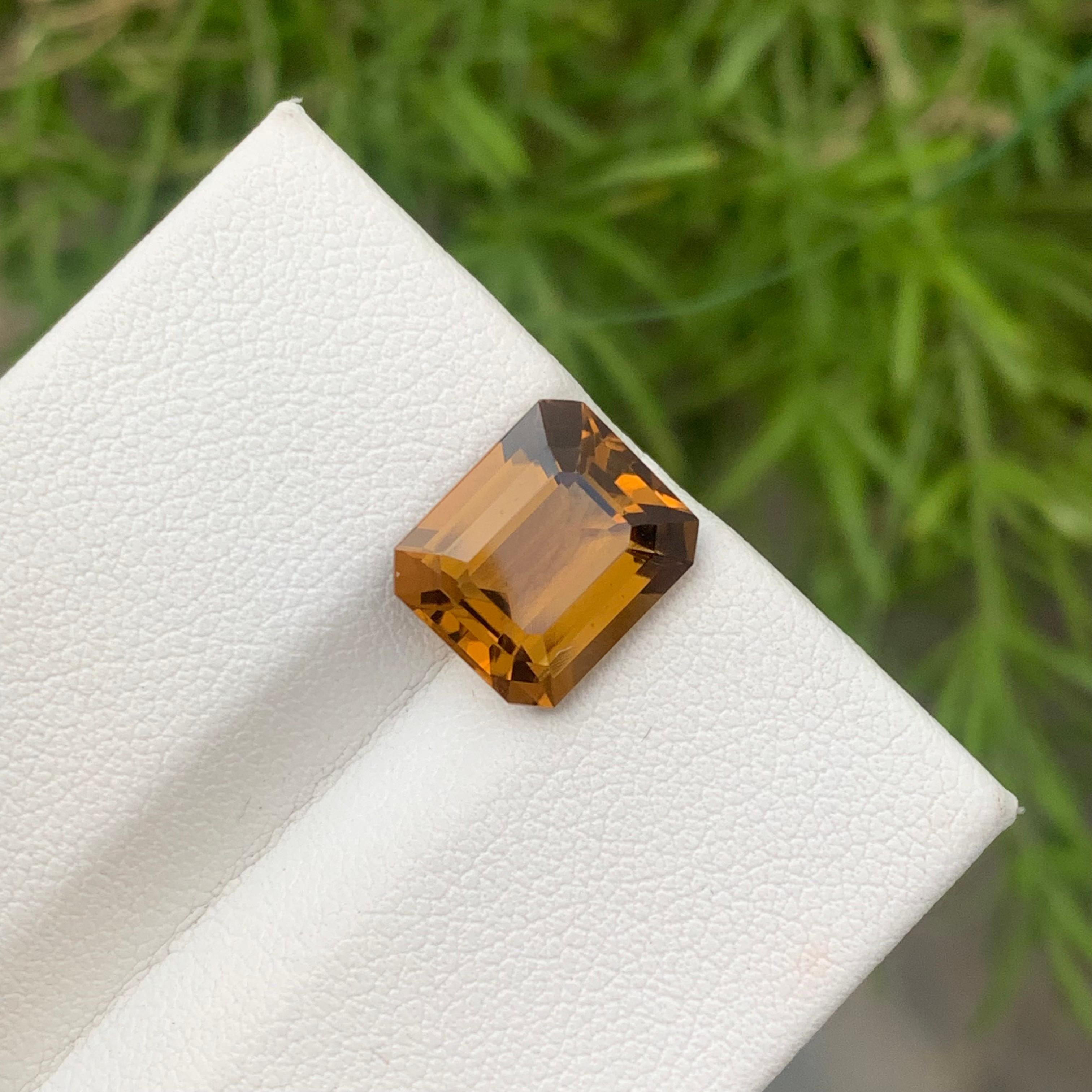 Arts and Crafts 4.20 Carat Natural Loose Citrine Honey Color from Brazil Emerald Cut Gemstone For Sale