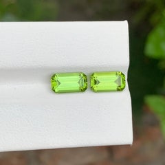 4.20 Carat Natural Loose Peridot Pair Emerald Shape Gem For Earrings