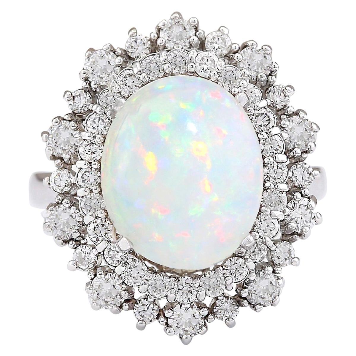 Natural Opal 14 Karat White Gold Diamond Ring For Sale