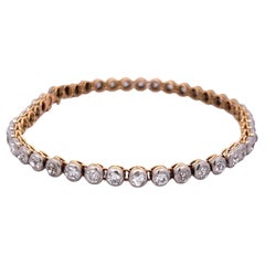Bracelet tennis en or 18 carats et platine avec diamants taille européenne ancienne de 4,20 carats