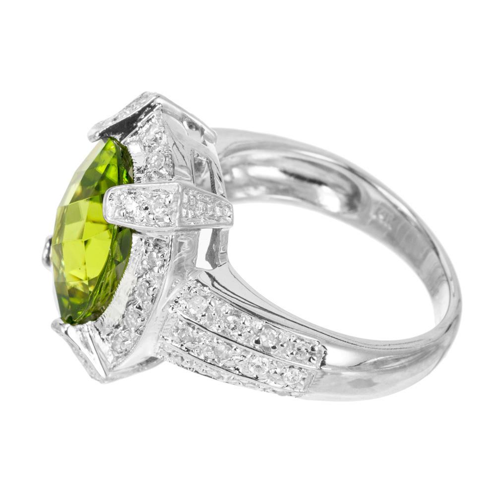 Women's 4.20 Carat Oval Peridot Diamond Halo White Gold Cocktail Ring For Sale