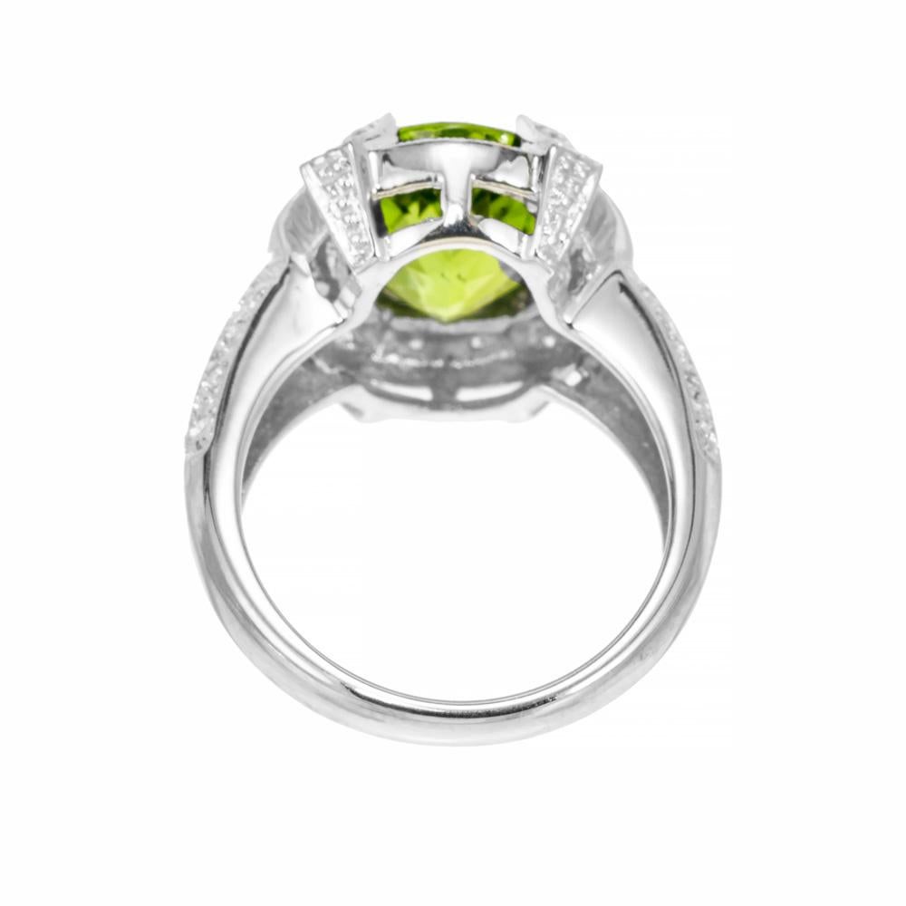 4.20 Carat Oval Peridot Diamond Halo White Gold Cocktail Ring For Sale 1