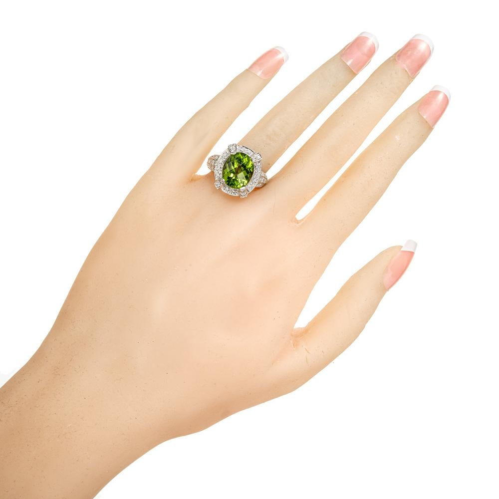 4.20 Carat Oval Peridot Diamond Halo White Gold Cocktail Ring For Sale 2