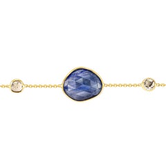 Bracciale artigianale in oro giallo 18 carati con diamante zaffiro blu taglio rosa da 4,20 carati