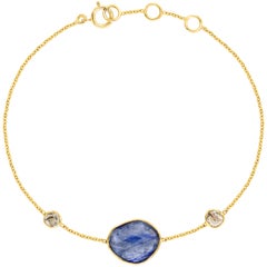 4.20 Carat Rose Cut Blue Sapphire Diamond 18 Karat Yellow Gold Artisan Bracelet