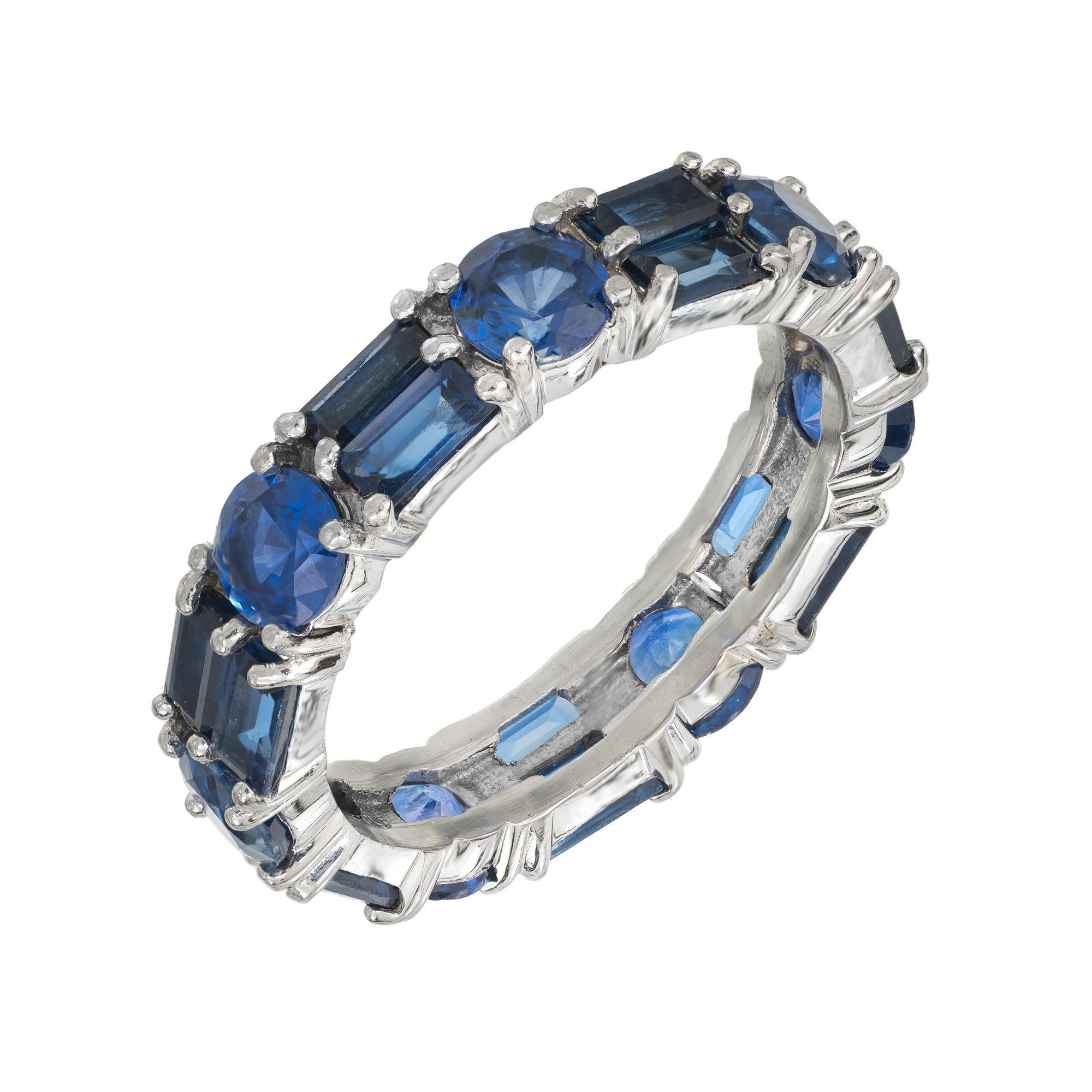Round Cut 4.20 Carat Round Baguette Sapphire Platinum Eternity Wedding Band Ring For Sale