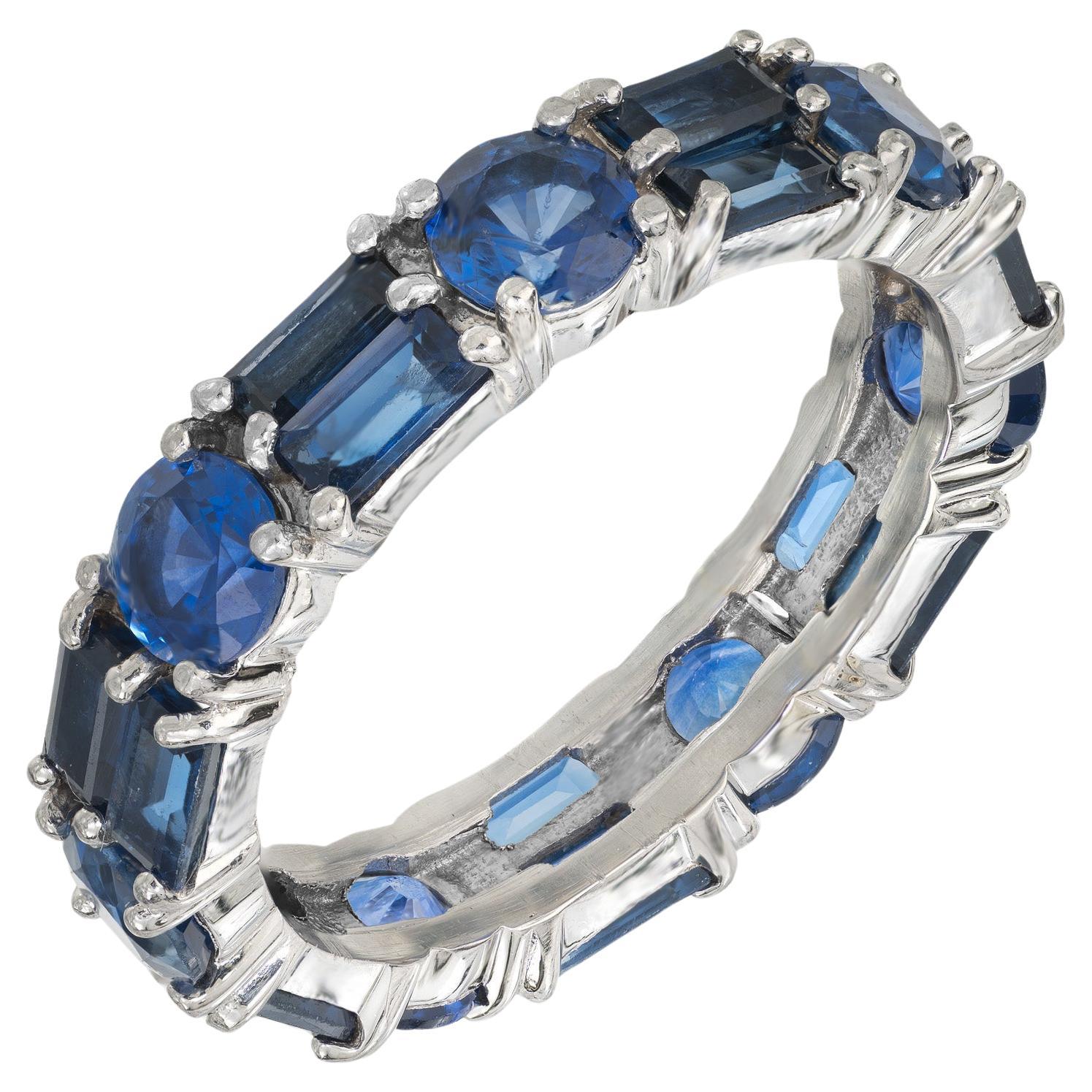 4.20 Carat Round Baguette Sapphire Platinum Eternity Wedding Band Ring For Sale