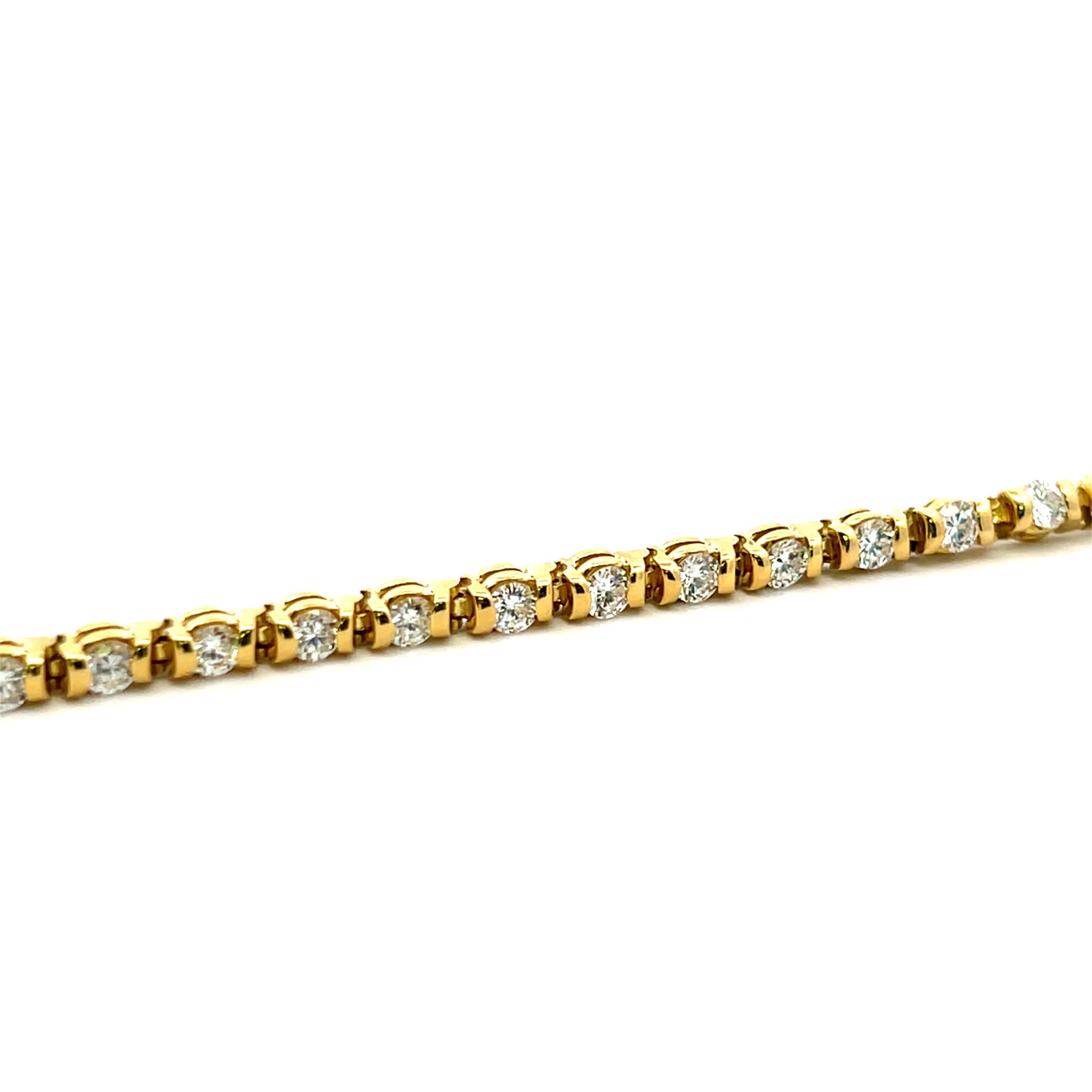 4,20 Karat Runder Brillant H VS1 Diamant 18 Karat Gelbgold Tennisarmband (Brillantschliff) im Angebot
