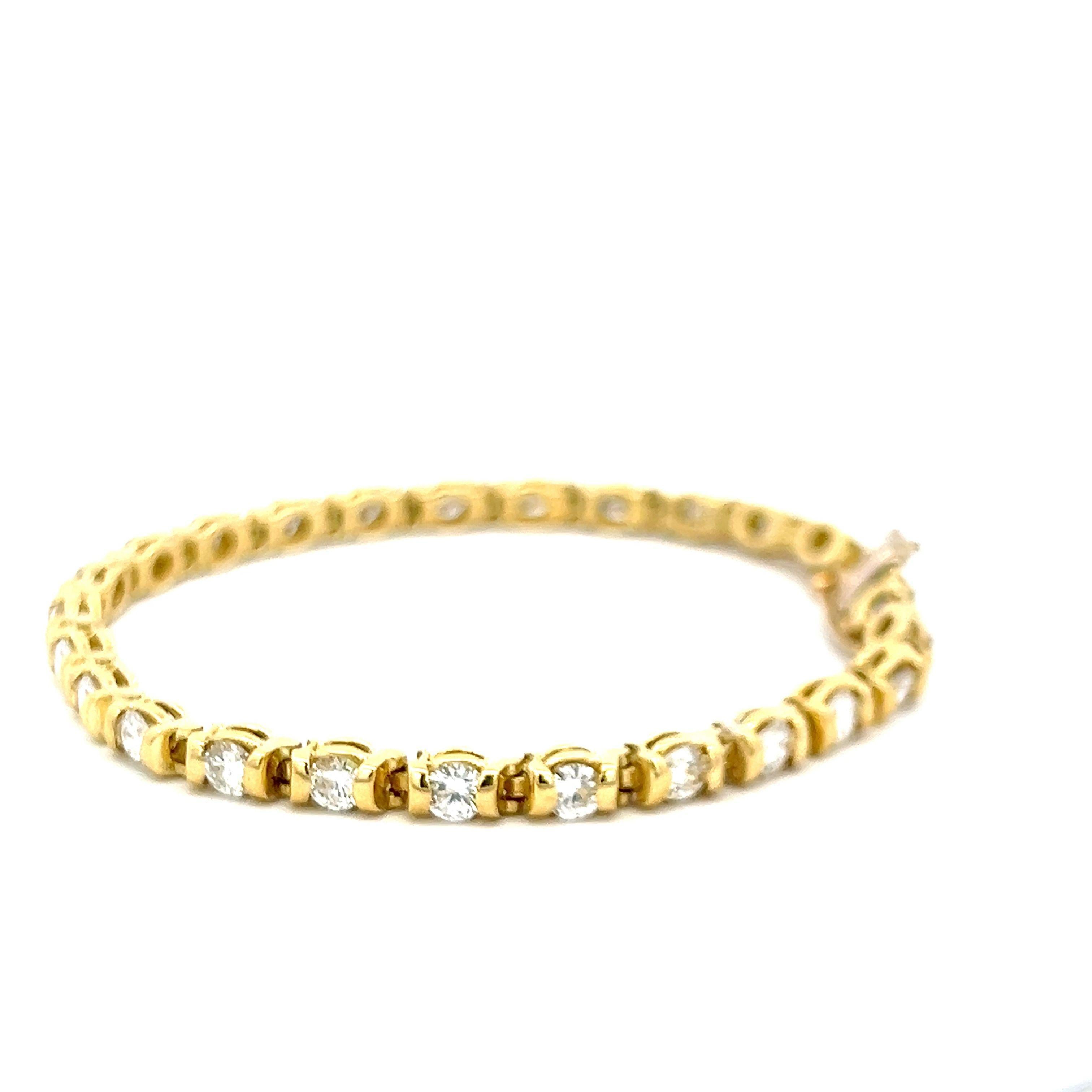 4,20 Karat Runder Brillant H VS1 Diamant 18 Karat Gelbgold Tennisarmband Damen im Angebot
