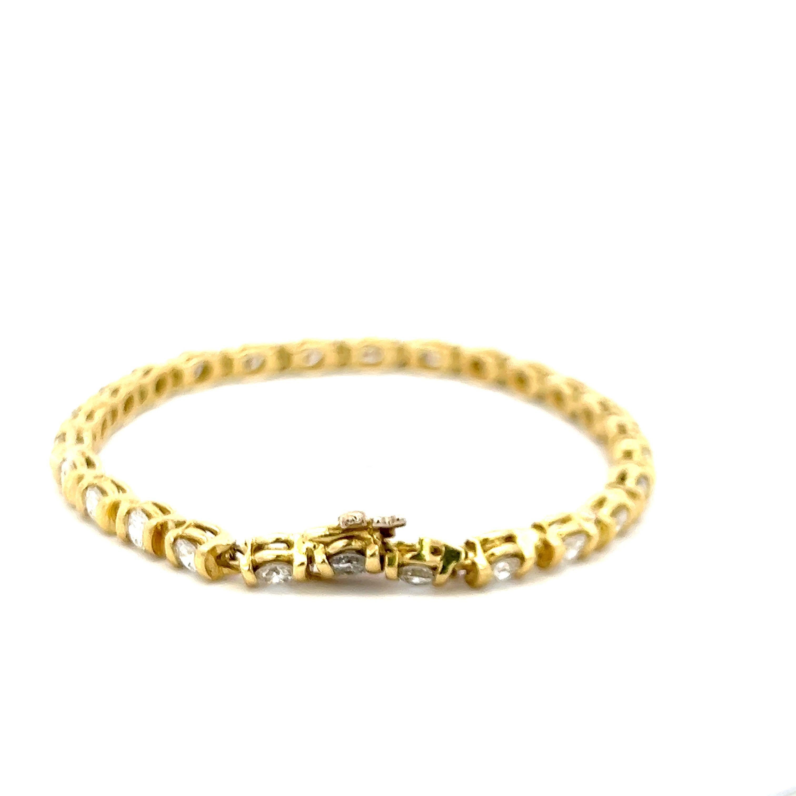 4,20 Karat Runder Brillant H VS1 Diamant 18 Karat Gelbgold Tennisarmband im Angebot 1