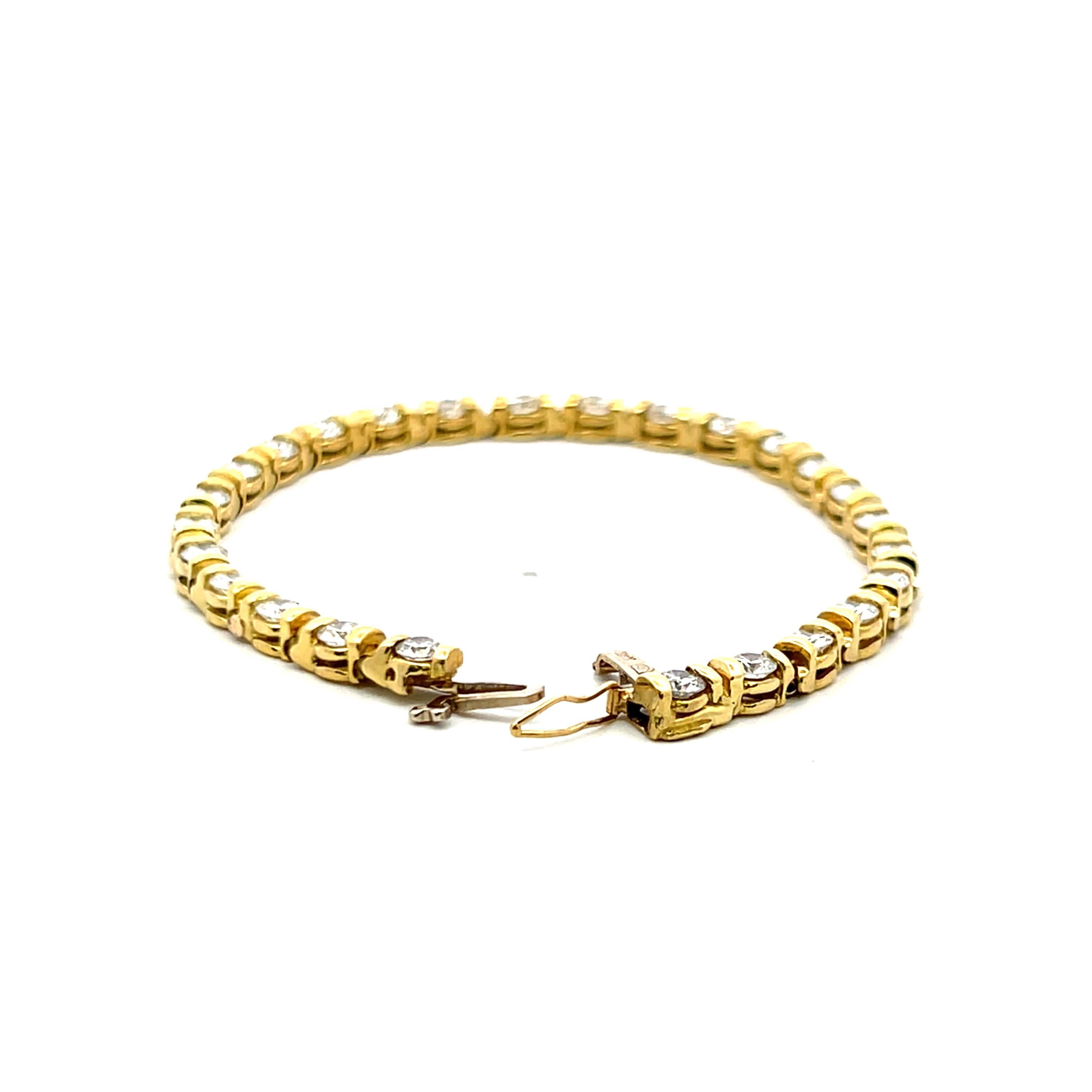 4,20 Karat Runder Brillant H VS1 Diamant 18 Karat Gelbgold Tennisarmband im Angebot 2