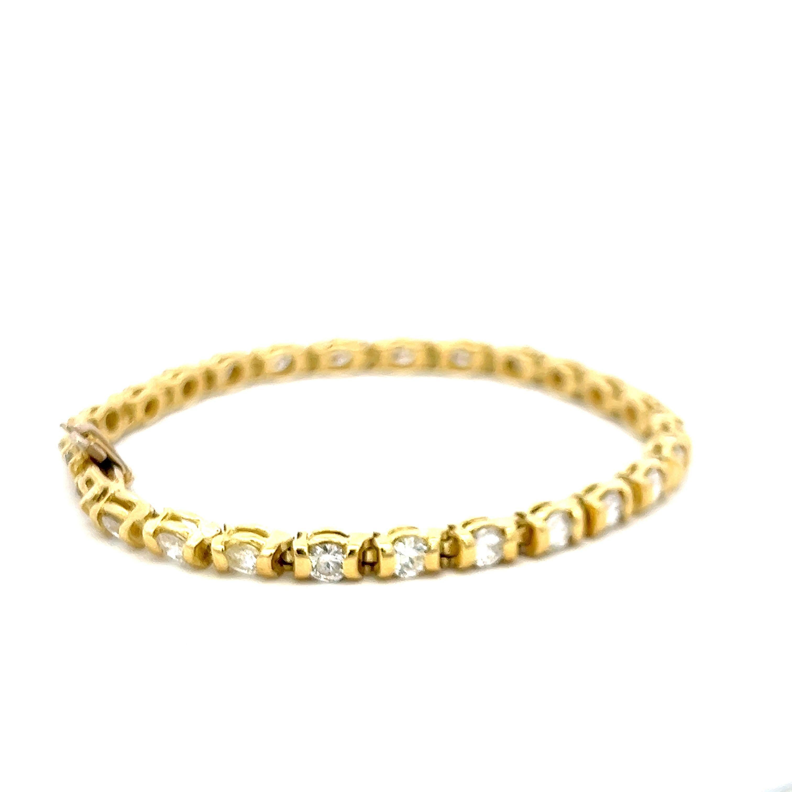 4,20 Karat Runder Brillant H VS1 Diamant 18 Karat Gelbgold Tennisarmband im Angebot 3