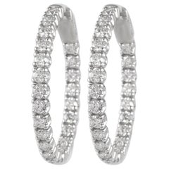 4.20 Carat Round Diamond Oval Shaped Hoop Earrings White Gold
