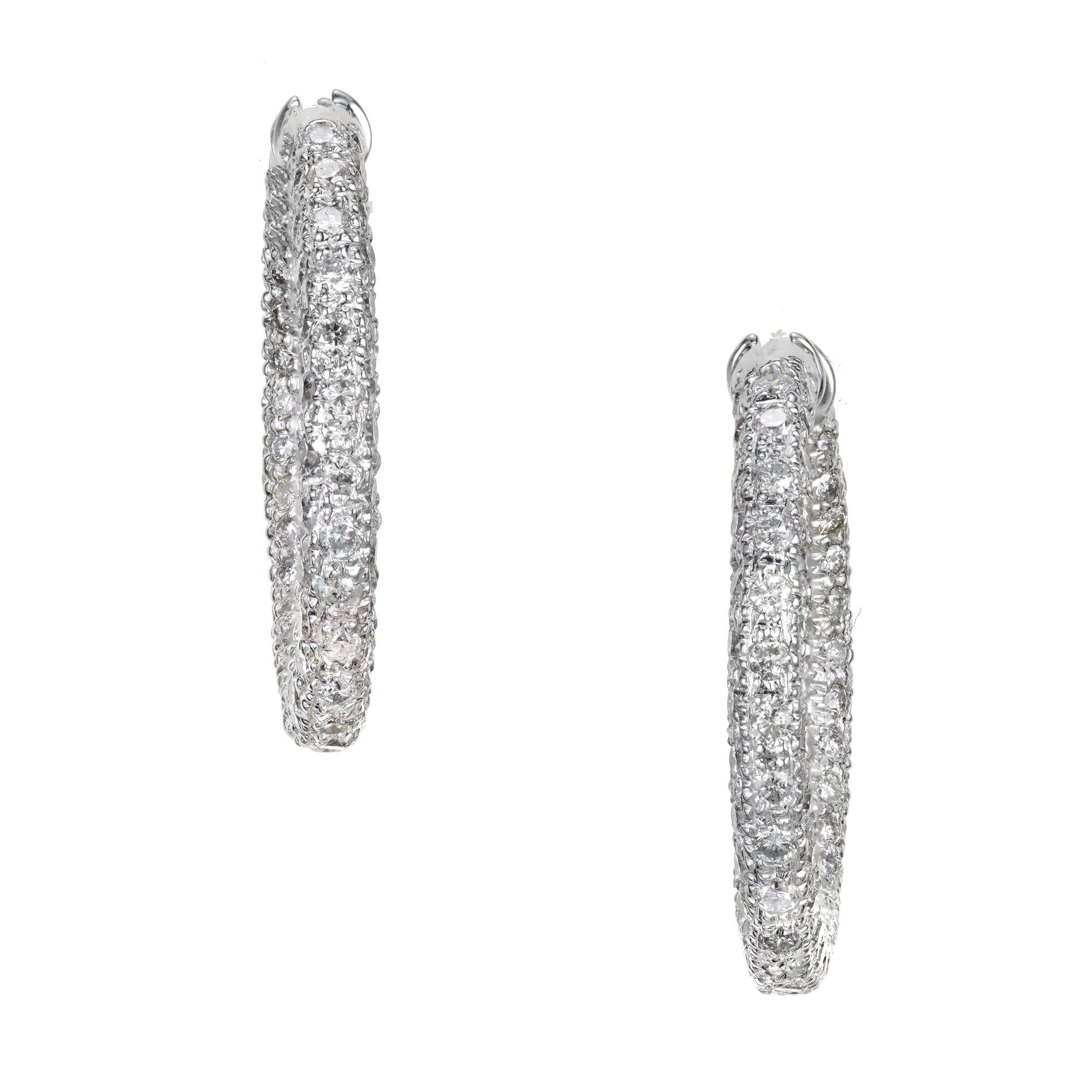 Round Cut 4.20 Carat Round Diamond Pave Gold Hoop Earrings For Sale