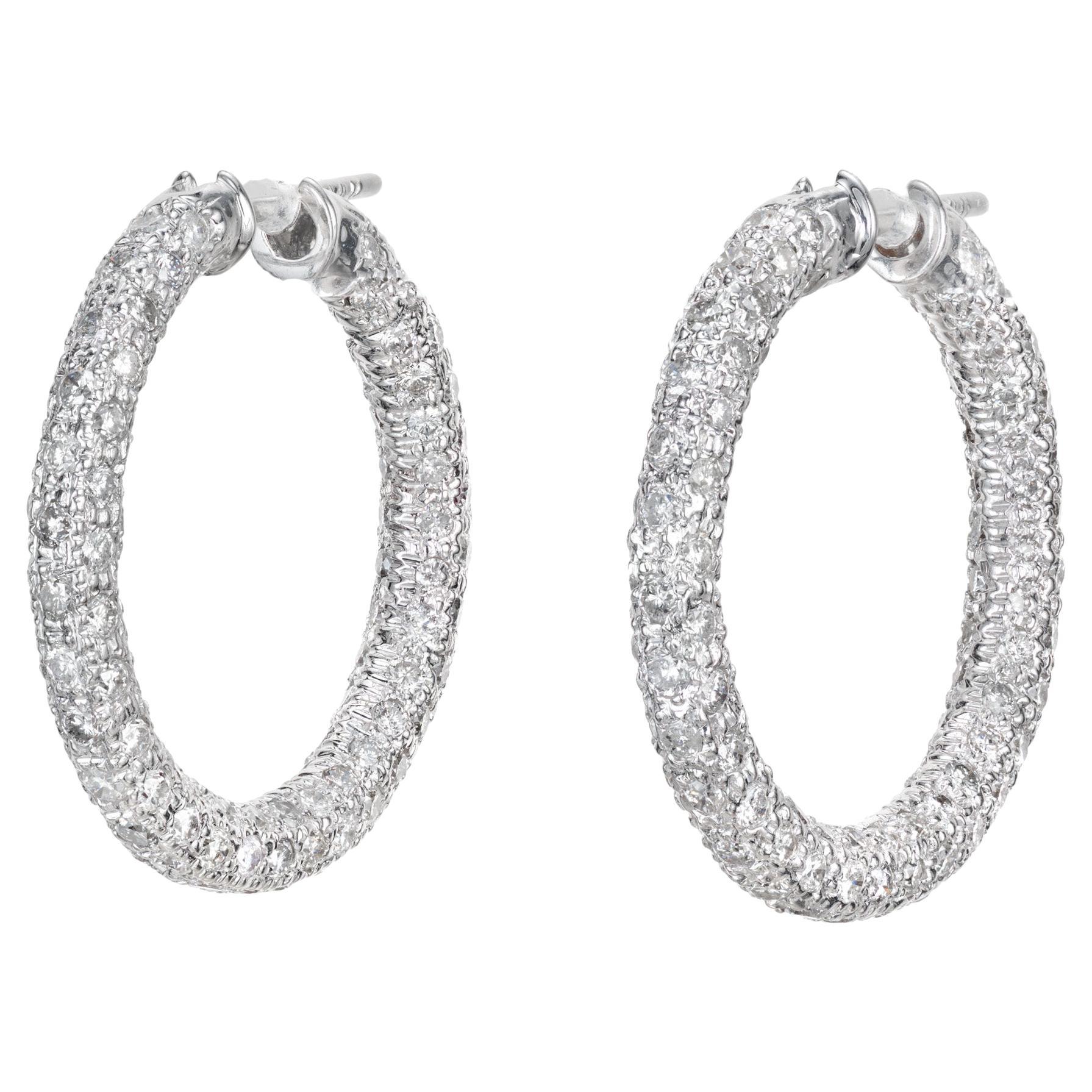 4.20 Carat Round Diamond Pave Gold Hoop Earrings